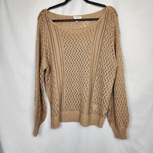 Candace Cameron Bure Womens Brown Knit Pointelle Pull-Over Sweater Size Medium